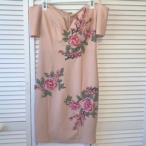 Off the shoulder formal dress with v neck front slit